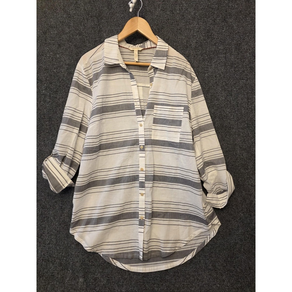 Matilda Jane Clothing Shirt Womens M White Striped Joanna Gaines Tunic Top